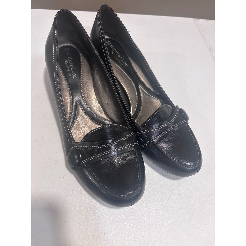 Naturalizer Comfort Black Leather Kitten Heel Loafer Pumps Womens Size 9 N - Picture 2 of 7
